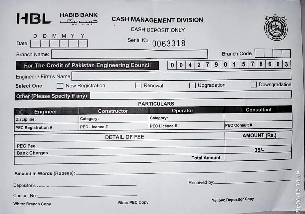 PEC Challan Form HBL - C6 Firm Registration with PEC