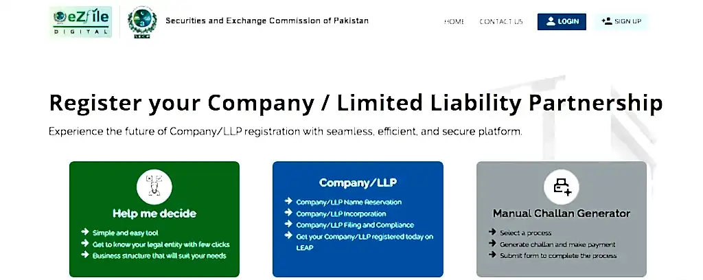 eZfile is an online prtal for SECP company registration