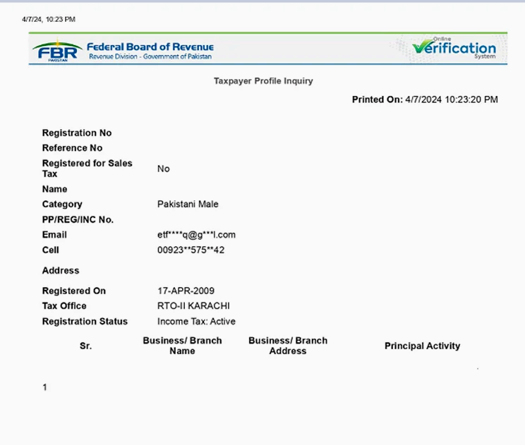 Taxpayer Profile Inquiry